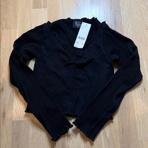 BDG Black Ribbed V-Neck Top